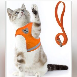 RED Harness & Leash Set - Soft Mesh Adjustable Cat Vest Harness with Strap